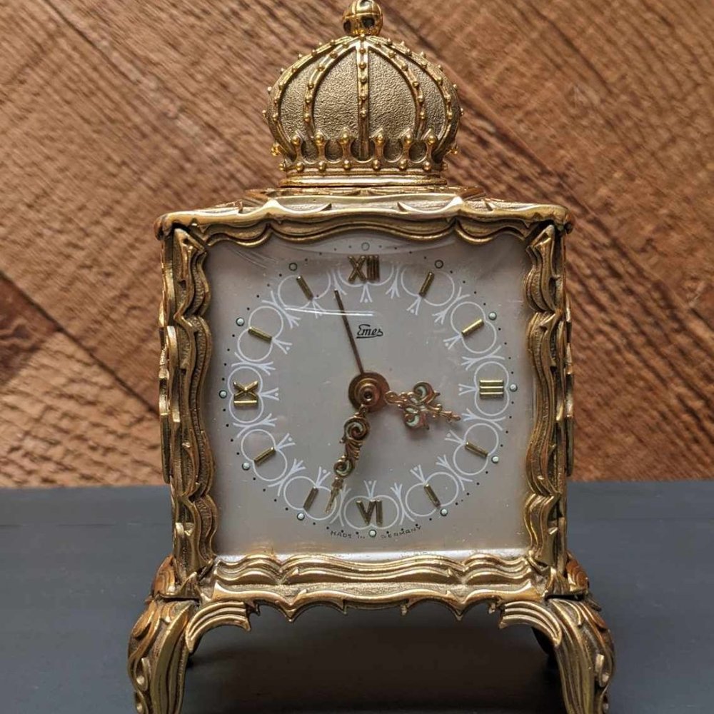 Vintage 1950's Emes Heavy Table Alarm Clock Germany Working Condition